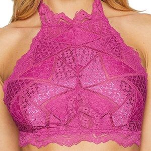 NWT Free People Lace Halter Bralette Dark Fuscia